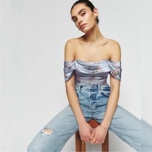 Reformation NWOT - Lux Silk Blue Floral Top - Size 0, only worn 1x